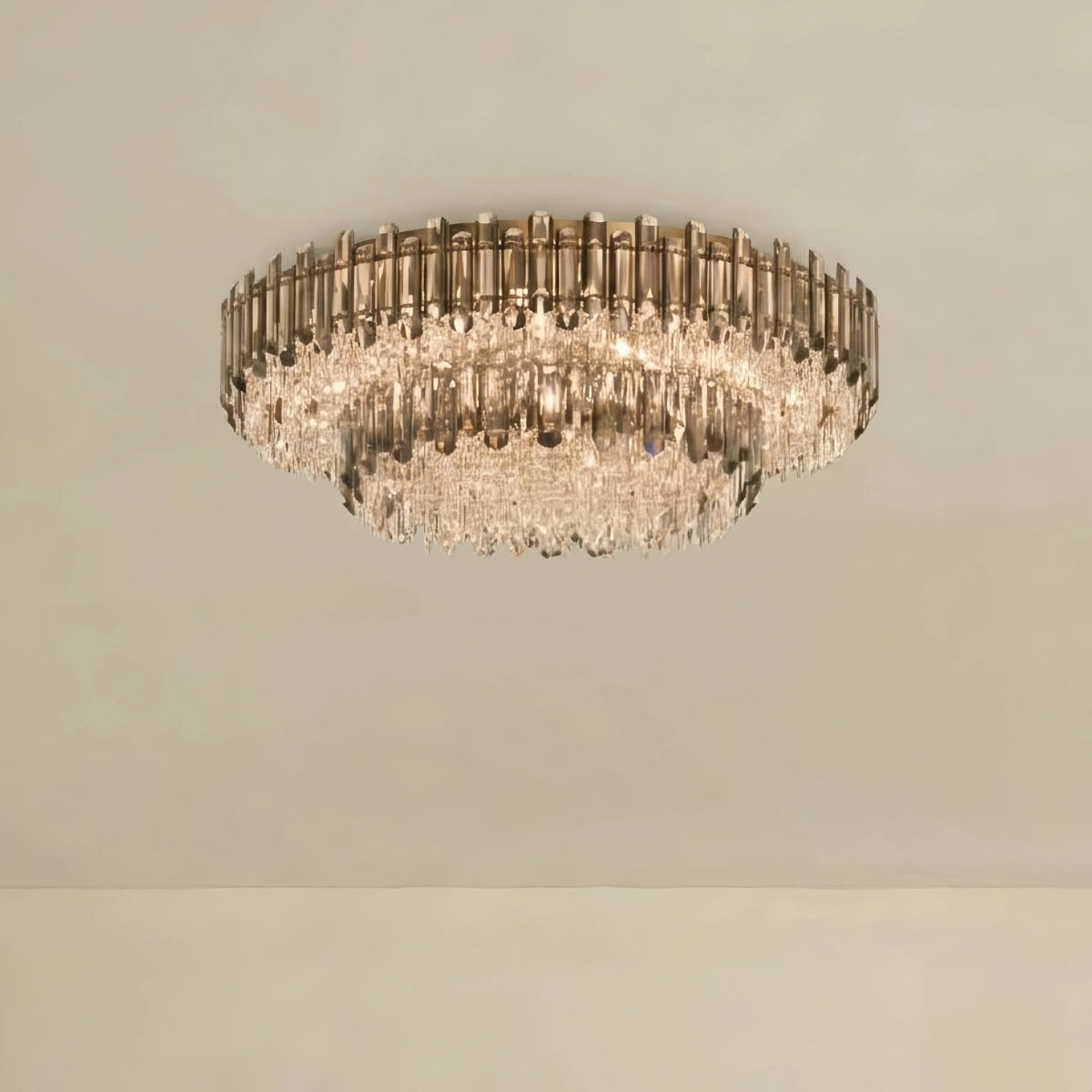 Crystal Flush Mount Chandelier – Smoky/Clear for Living Room