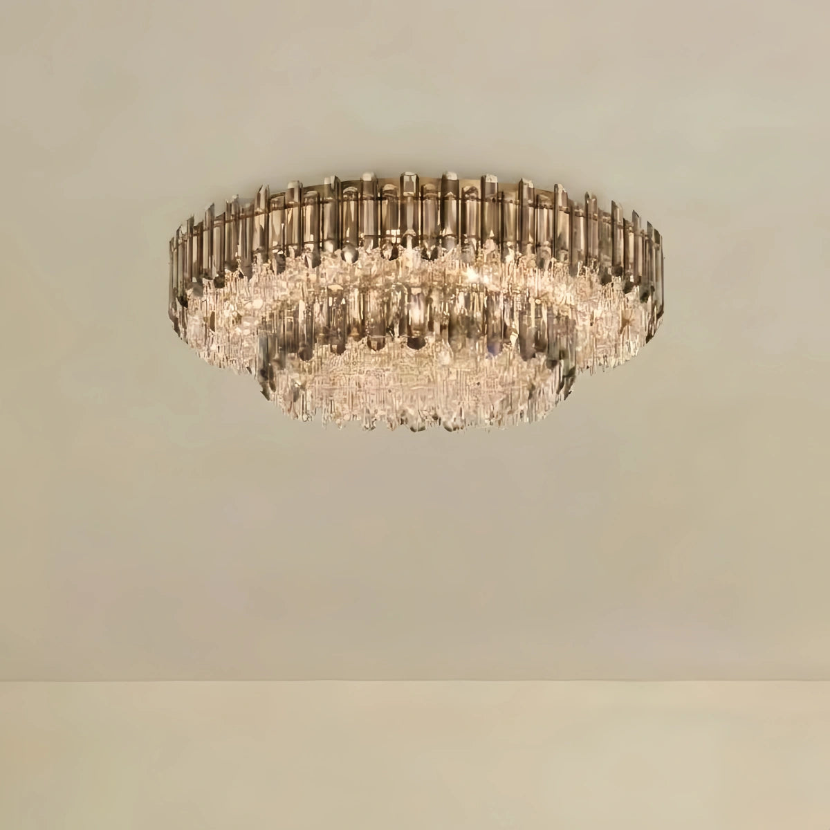 Excelis Luxury Crystal Flush Mount Chandelier – Smoky for Living Room