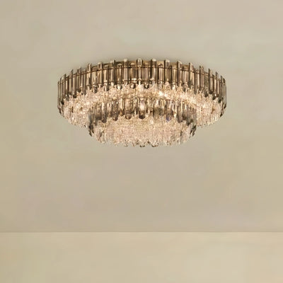 Excelis Luxury Crystal Flush Mount Chandelier – Smoky for Living Room