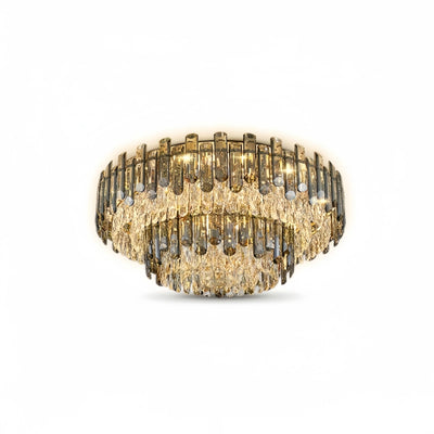 Luxury Crystal Flush Mount Chandelier – Smoky/Clear Dimmable for Living Room