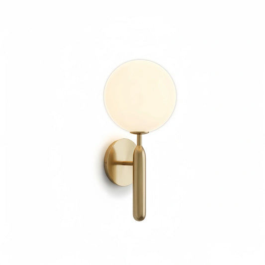 Excelis Modern Solid Brass Wall Sconce – Brushed Gold with Smooth Glass Accents for Living Room