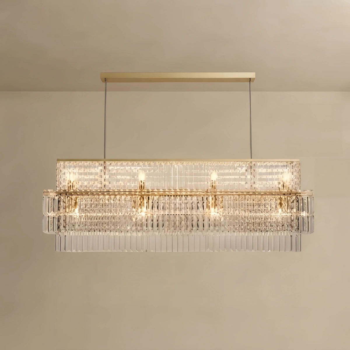 Cascade_Crystal_Chandelier_Brushed_Stainless_Steel_in_Chrome_Gold_Living_Room