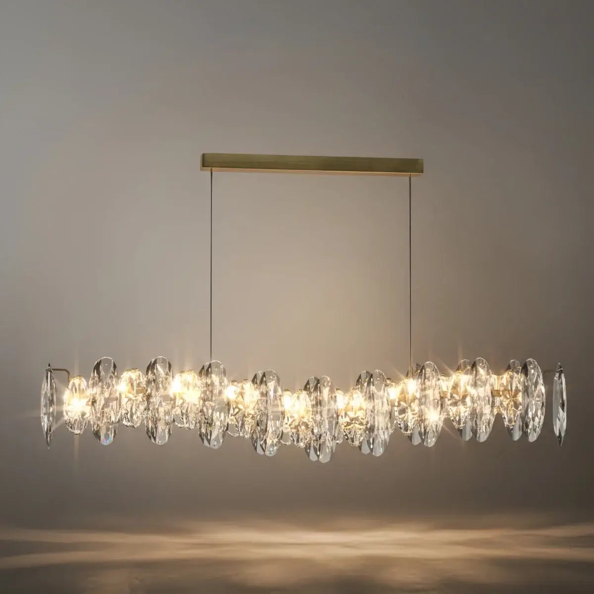 Luxury Crystal Pendant – Gold & Smoky Grey with Clear Crystals for Dining Room
