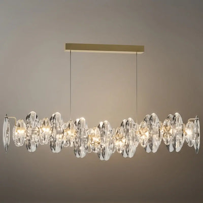 Luxury Crystal Pendant – Gold & Smoky Grey with Clear Crystals for Dining Room