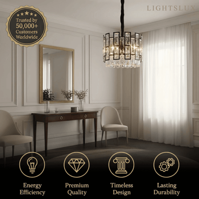 Modern Pendant Light -- Crystal & Black Metal for Dining Room