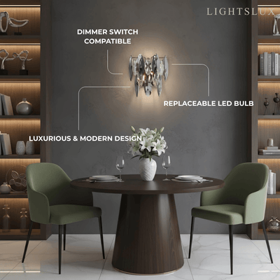 Modern Luxury Crystal Wall Sconce – Smoky Grey & Gold with Clear Crystals for Indoor