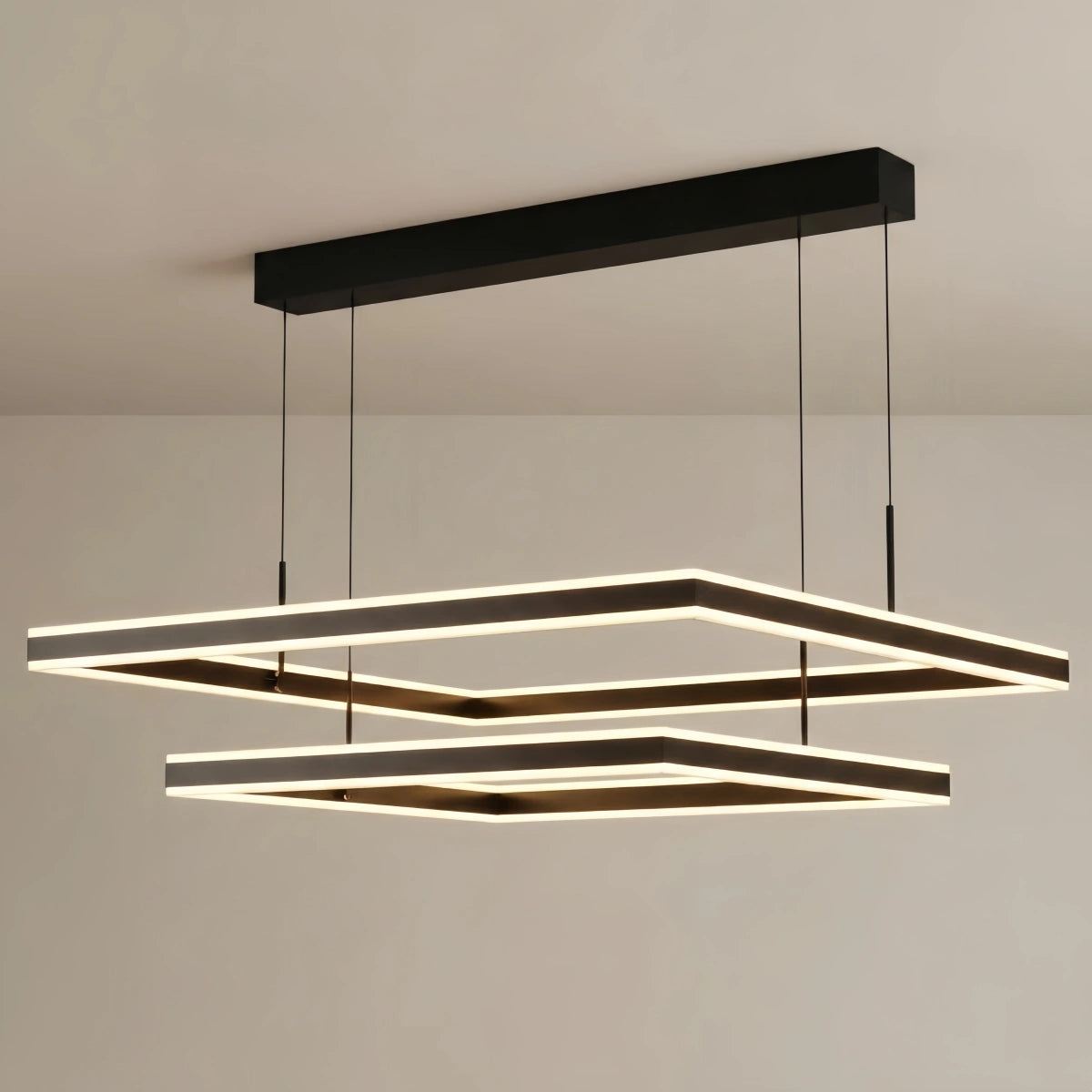 Modern Tiered Square Chandelier – Aluminum Acrylic Black Ash 