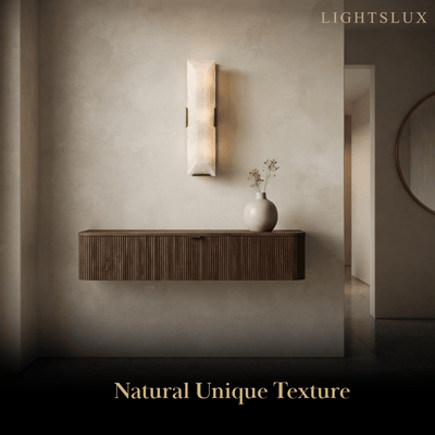 Faceted Alabaster Wall Sconce – Brushed Gold Stainless Steel Backplate Indoor