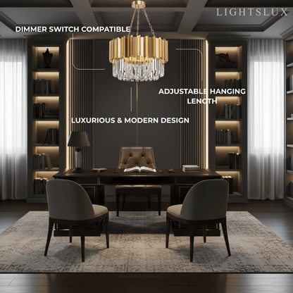 Royal Gold Crystal Chandelier – Tiered Metal with Sparkling Crystals