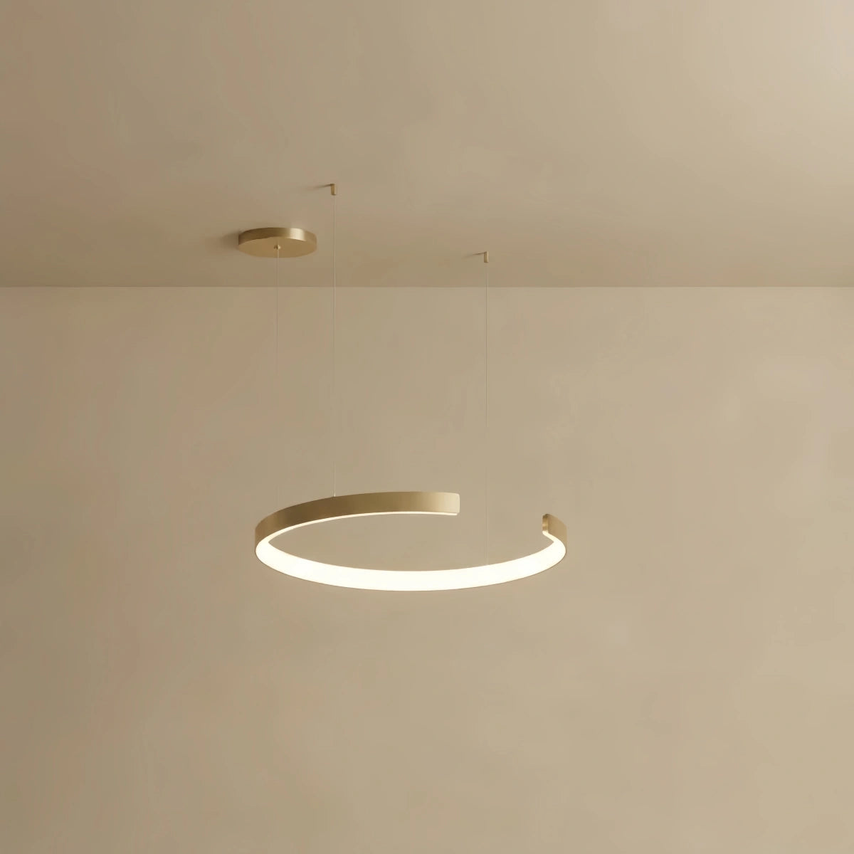 Excelis Modern Floating Gold Ring Pendant – Three Adjustable Wires for Bedroom