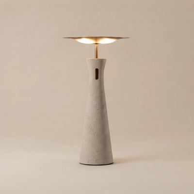 Strata Rechargeable Travertine Table Lamp – Aluminum Touch Dimming Portable for Study Room/Bedside