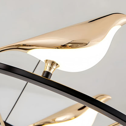 Modern Bird Chandelier – Gold Acrylic Magpie Design