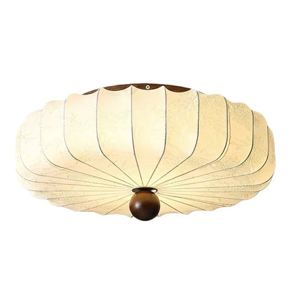 Modern Ceiling Light – Fabric Petal Floral Pattern Wood Accents