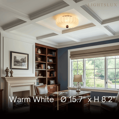 Modern Ceiling Light – Fabric Petal Floral Pattern Wood Accents