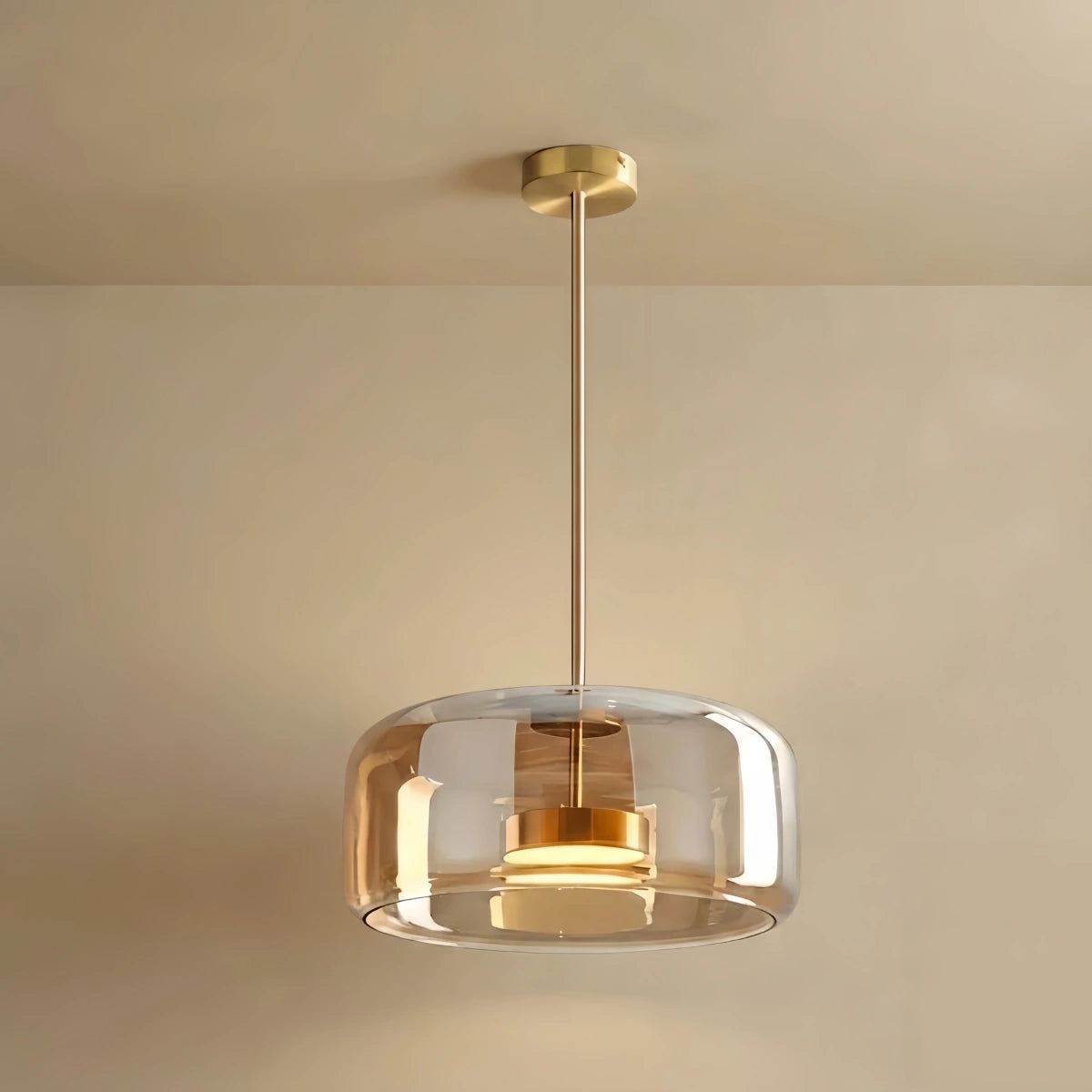  Hand-Blown Pendant Lamp — Smoked Glass & Metal Accent for Kitchen Island