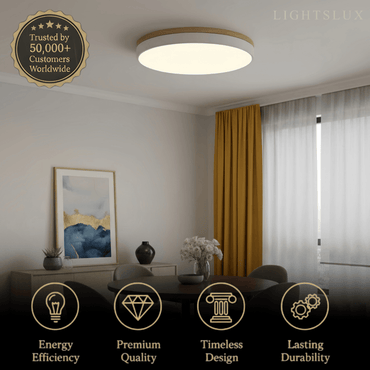 Minimalist Circular Ceiling Lamp — Wood & Matte Grey Frame 