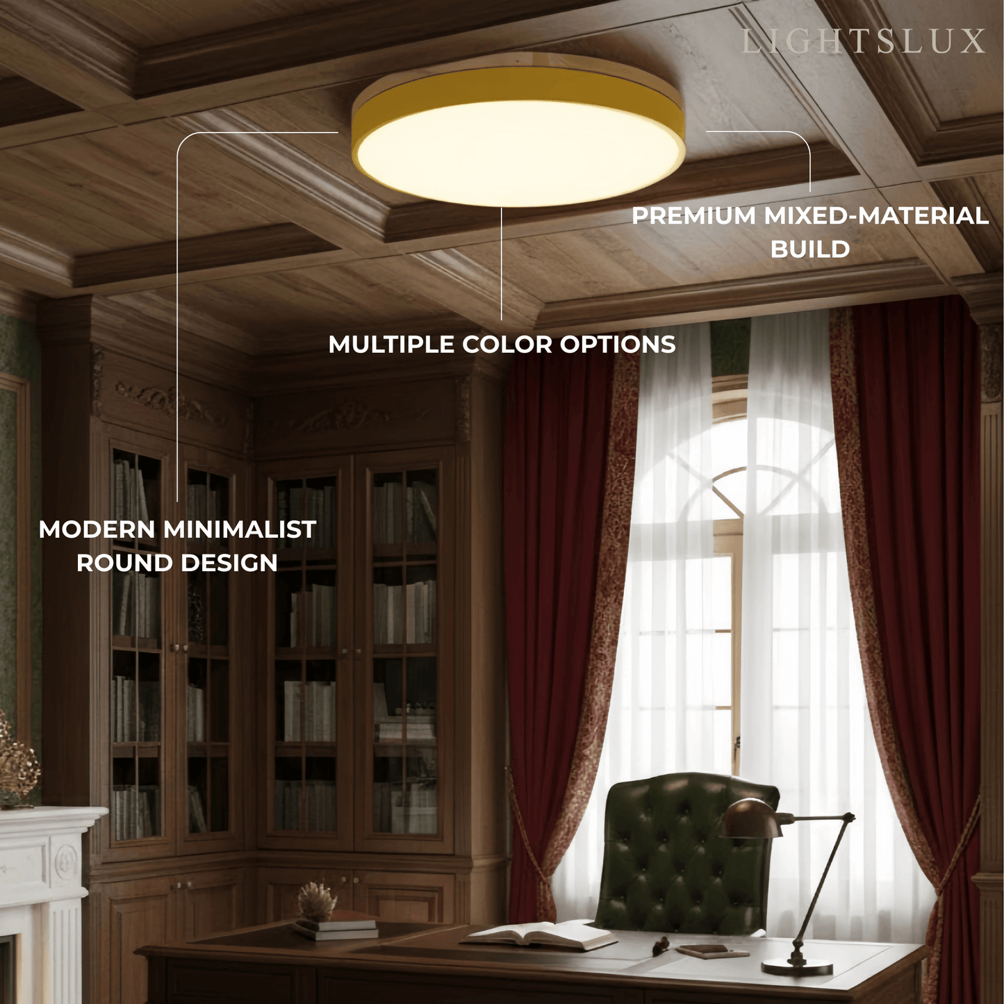Minimalist Circular Ceiling Lamp — Wood & Matte Grey Frame 
