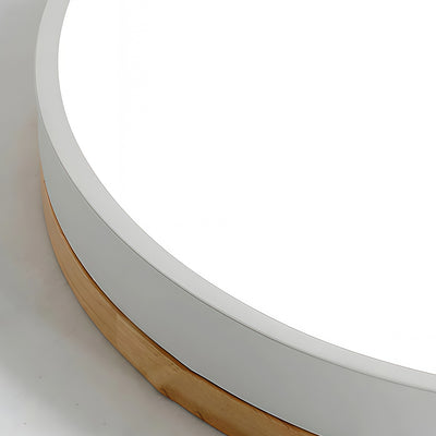 Minimalist Circular Ceiling Lamp — Wood & Matte Grey Frame 