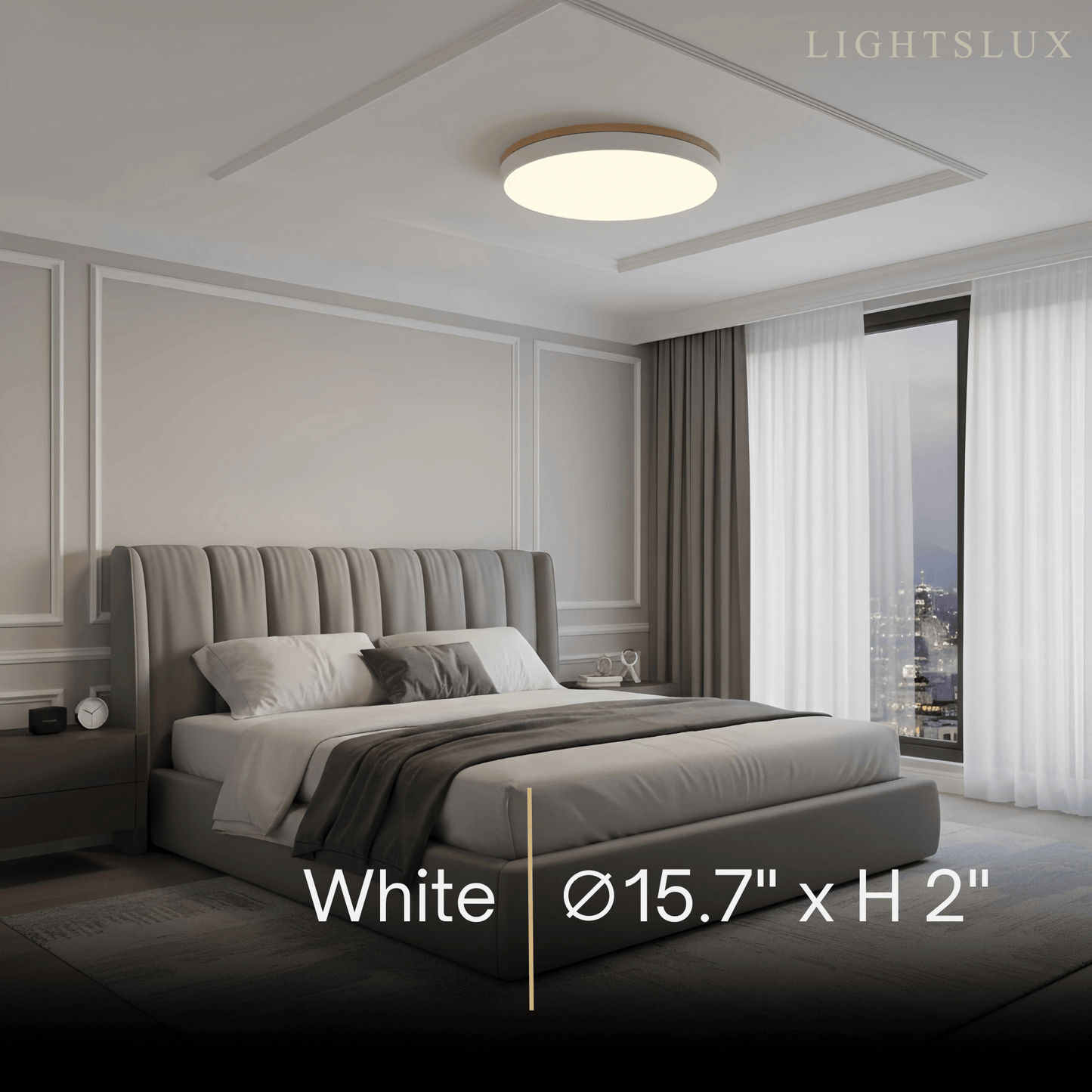 Minimalist Circular Ceiling Lamp — Wood & Matte Grey Frame 