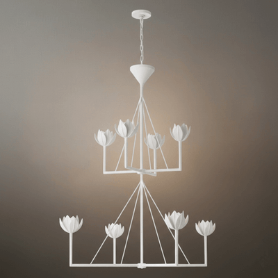 Modern Lotus Chandelier — Curved Petal Shades & Brass Frame