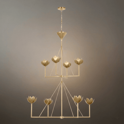 Modern Lotus Chandelier — Curved Petal Shades & Brass Frame