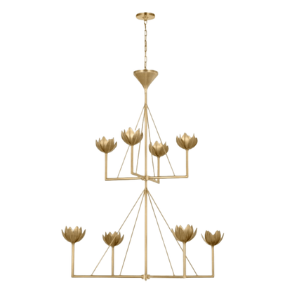 Modern Lotus Chandelier — Curved Petal Shades & Brass Frame