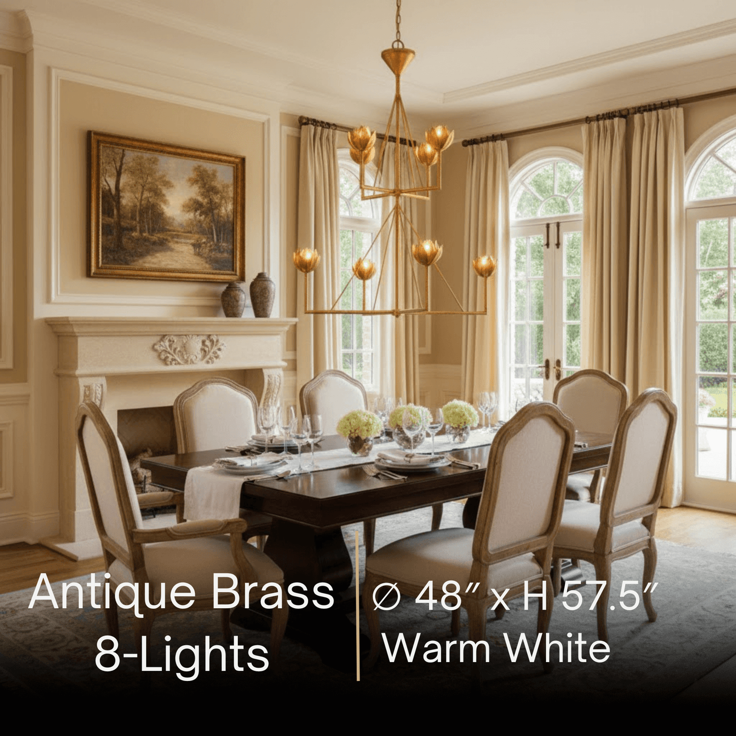 Modern Lotus Chandelier — Curved Petal Shades & Brass Frame