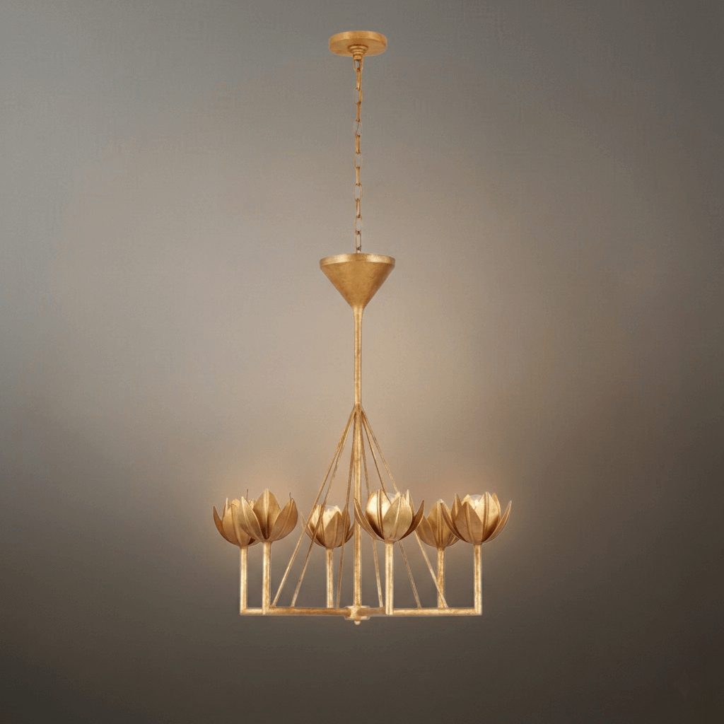 Modern Lotus Chandelier — Curved Petal Shades & Brass Frame