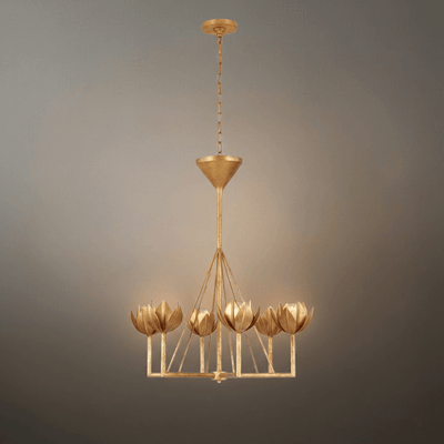 Modern Lotus Chandelier — Curved Petal Shades & Brass Frame