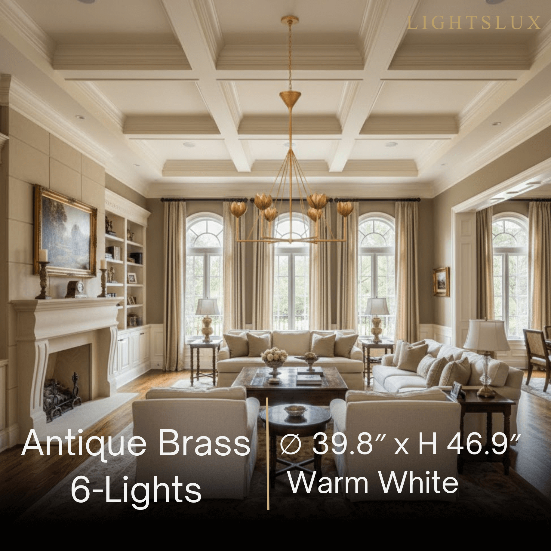 Chandelier — Curved Petal Shades & Brass Frame for Dining Room