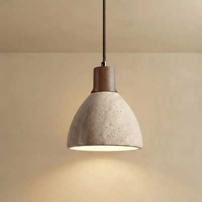 Strata Modern Organic Pendant Light — Travertine Stone & Wood Kitchen Island Lighting