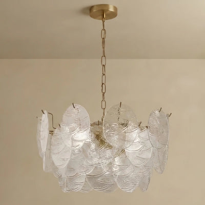 Modern Gold Chandelier — Rippled Wavy Glass Panels & Iron Frame 