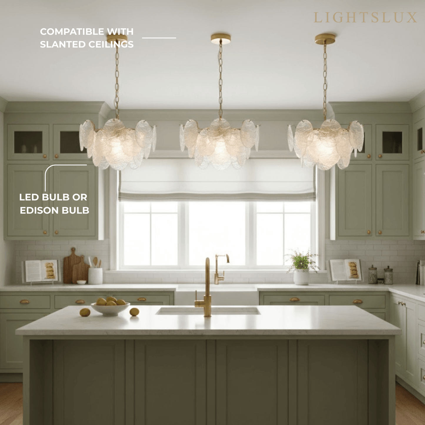  Chandelier — Rippled Wavy Glass Panels & Iron Frame for Living Room
