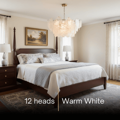  Chandelier — Rippled Wavy Glass Panels & Iron Frame for Living Room