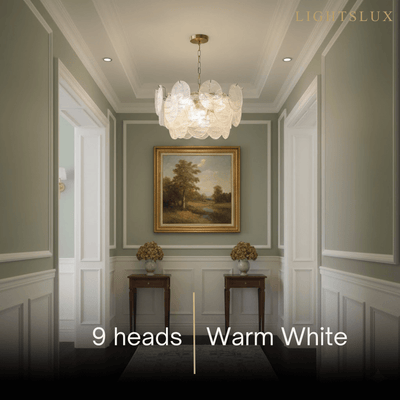  Chandelier — Rippled Wavy Glass Panels & Iron Frame for Living Room