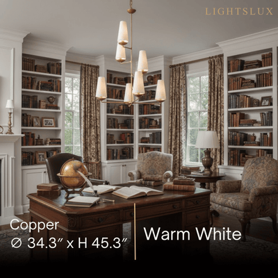 Modern Tiered Chandelier — Copper Frame & Linen Shades 