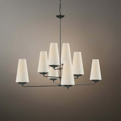 Modern Tiered Chandelier — Copper Frame & Linen Shades 