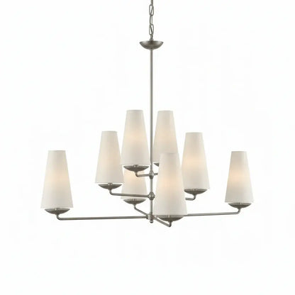 Modern Tiered Chandelier — Copper Frame & Linen Shades 