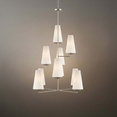 Modern Tiered Chandelier — Copper Frame & Linen Shades 