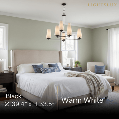 Modern Tiered Chandelier — Copper Frame & Linen Shades 