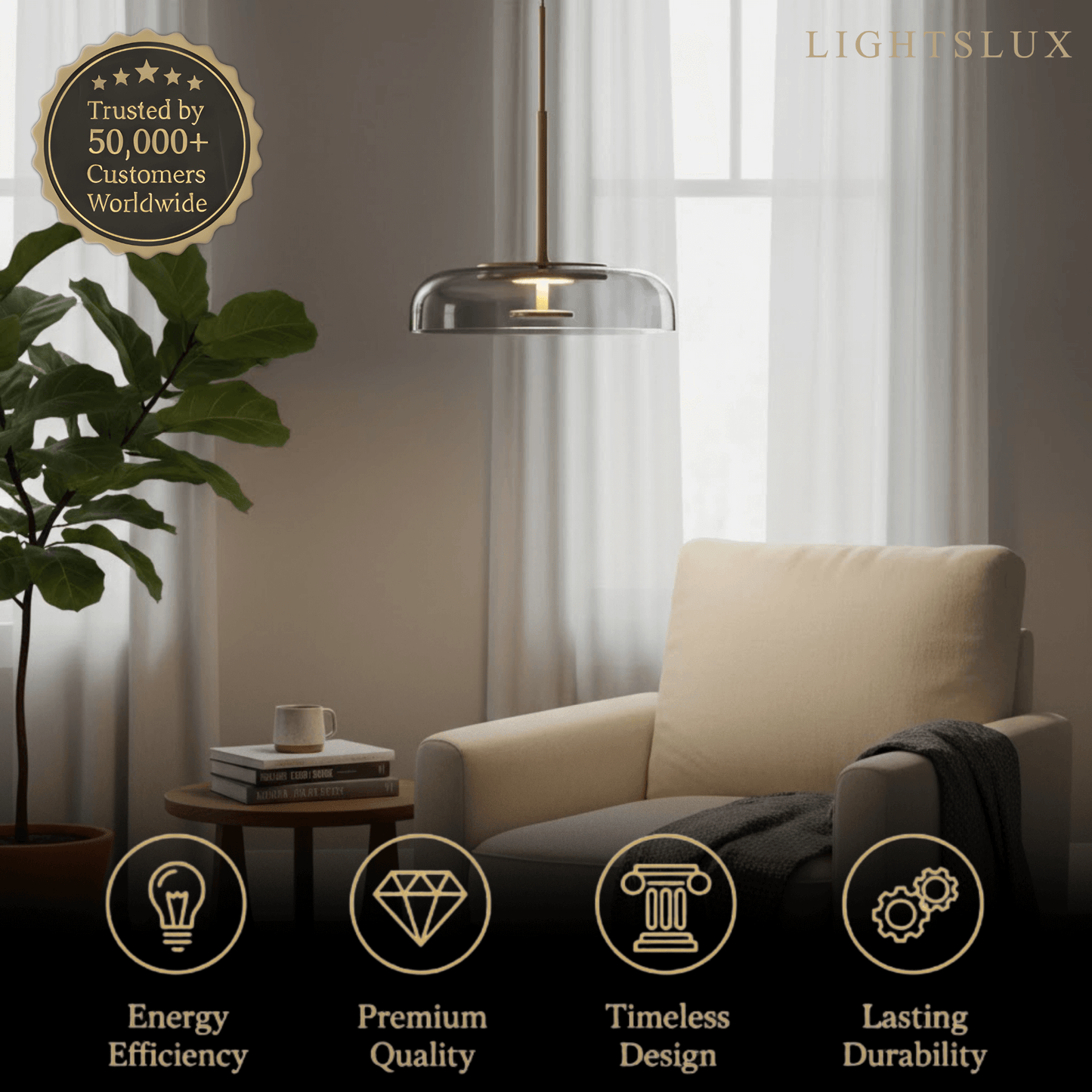 Pendant Lamp — Clear Glass Sphere & Brass Accent for Kitchen Island