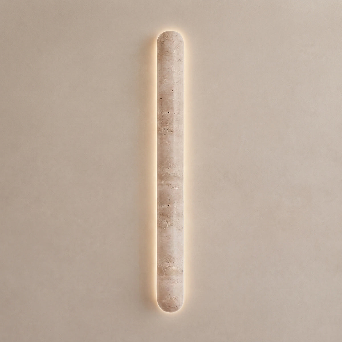 Strata Minimalist Travertine Pillar Wall Lamp — Slender Carved Stone with Back Glow