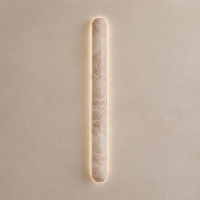 Strata Minimalist Travertine Pillar Wall Lamp — Slender Carved Stone with Back Glow
