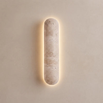 Strata Minimalist Travertine Pillar Wall Lamp — Slender Carved Stone with Back Glow