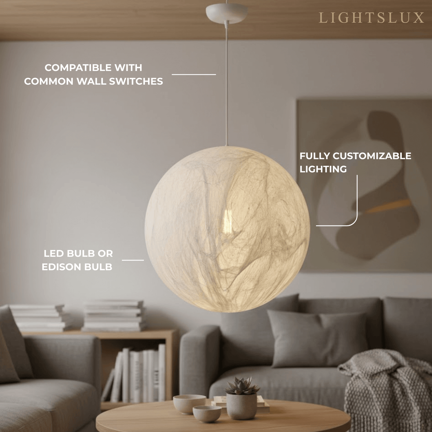 Pendant Light – Mulberry Silk White Globe Ceiling Lamp for Living Room