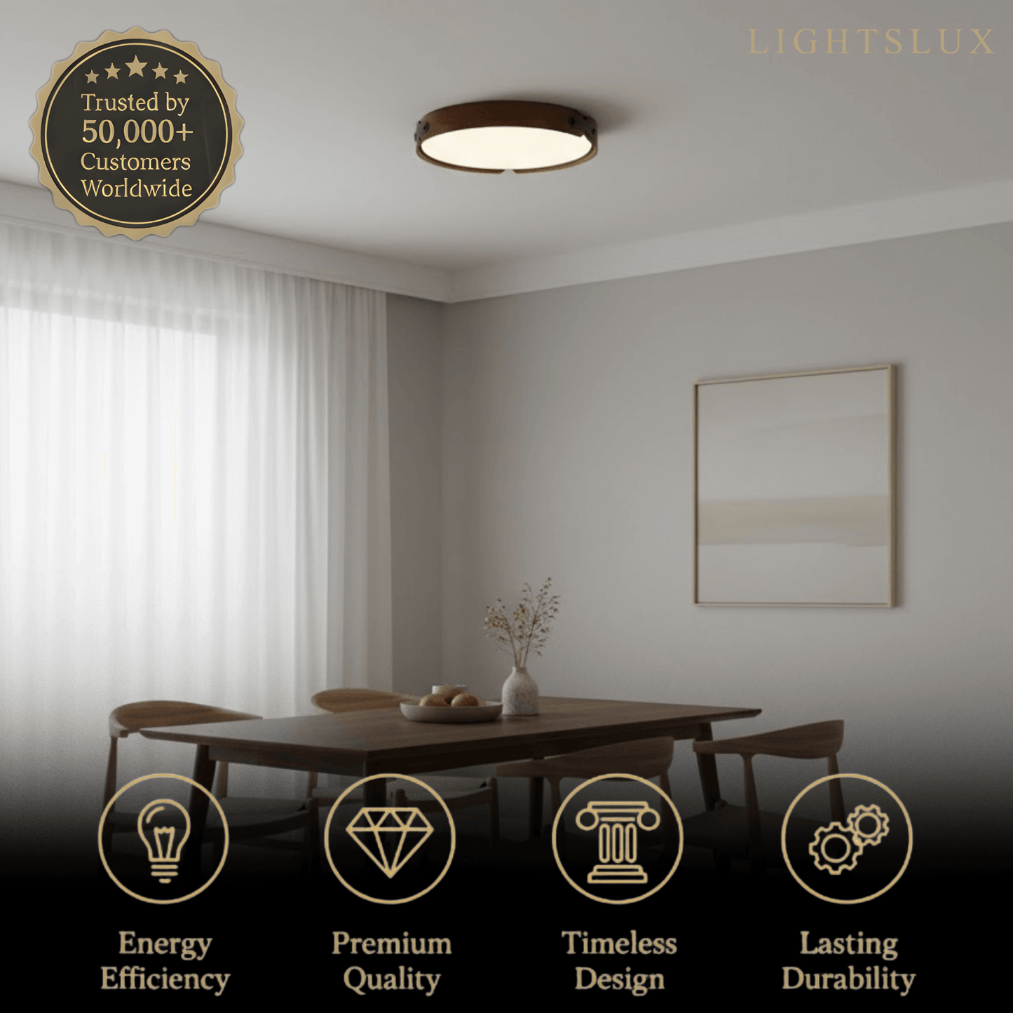 Wabi-Sabi Wood Ceiling Light – Modern LED Flush Mount Lamp in Walnut for Bedroom