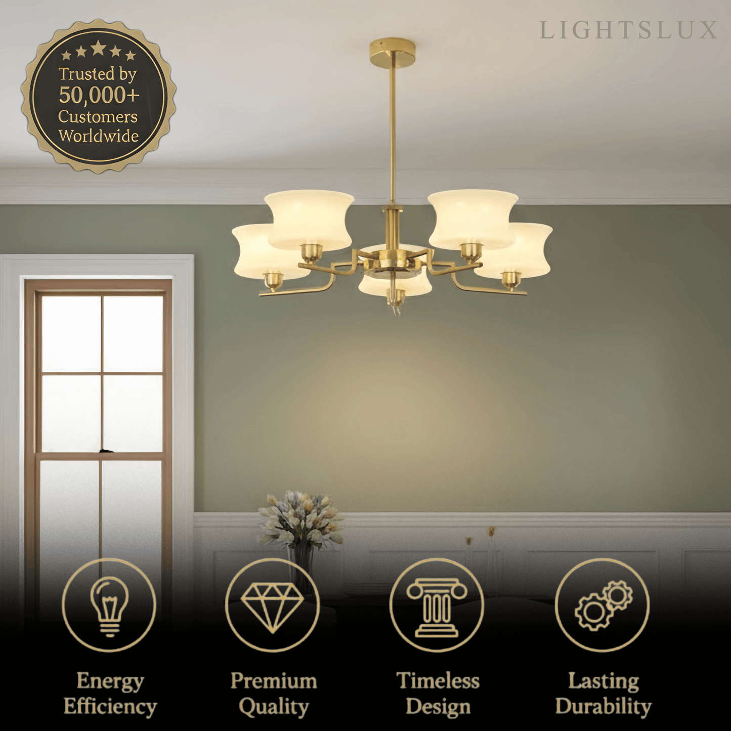 Vintage Chandelier – Gold or Chrome Glass Ceiling Light for Dining Room