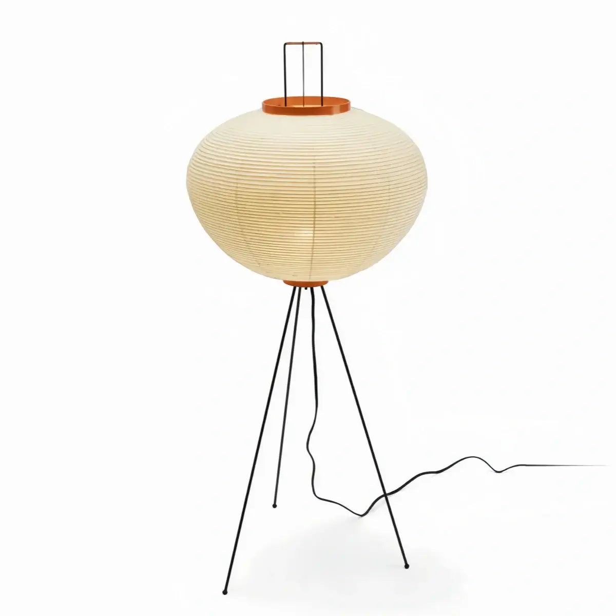 Japanese Floor Lamp – Mulberry Paper Lantern Light with Black Metal Base for Living Room