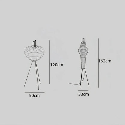 Japanese Floor Lamp – Mulberry Paper Lantern Light with Black Metal Base for Living Room