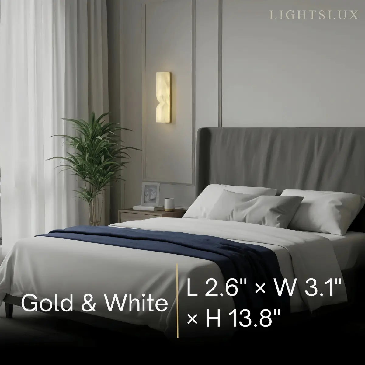 Alba Modern Alabaster Wall Sconce – LED Stone Wall Light in Gold or Black for Bedroom
